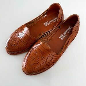 Women's Brown Leather Slip-On Huarache Calzado Primavera Size 7-7.5